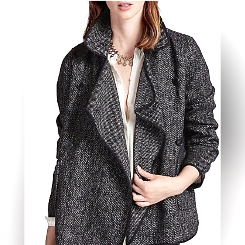 Lucky Brand Wool Blend Pea Coat Black Gray Double-Breasted Button-Up Jacket Sz M
